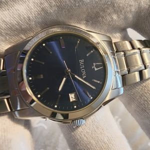 Bulova watch GUC. Blue face, sterling silver.